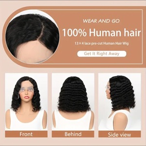 Perruque Courte Bouclée Ondulée Profonde BOB Résistante à la Chaleur Sans Colle 100% Cheveux Humains avec Dentelle Frontale HD pour Femmes - Product Image 3