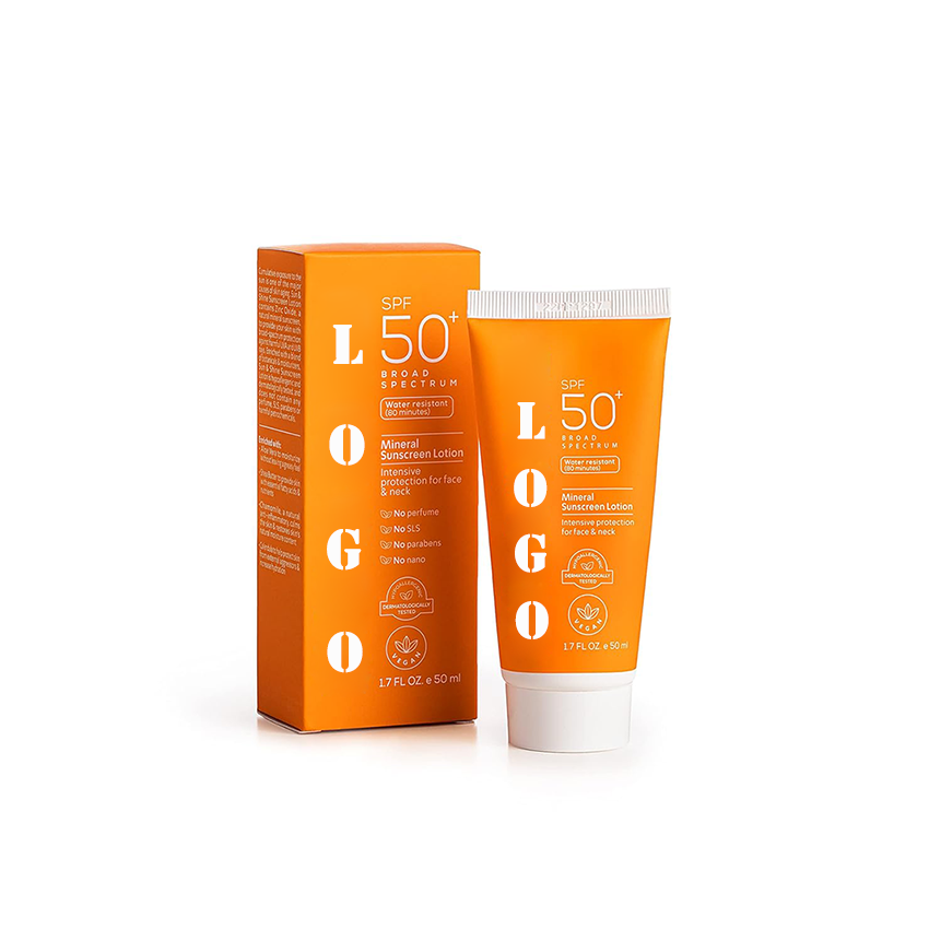 Protetor solar natural UVA UVB resistente à água protetor solar seguro para recifes minerais SPF50 creme de proteção por atacado