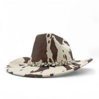 Chapeau de cowboy en gros à imprimé vache marron et blanc avec bande de strass en cristal, idéal pour les fêtes de bachelorette et le rodéo, pour adultes