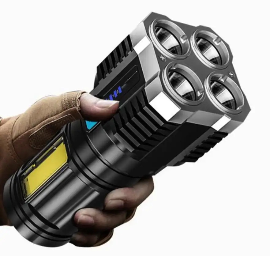 2022 New 4LED Rechargeable Flashlight COB Multifunctional Strong Light Flashlight Outdoor LED Portable Household