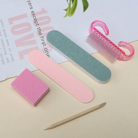 Kit de soin des ongles : Lime à ongles en bois, Bande de polissage, Bâtonnet en bois, Brosse à ongles, Bloc éponge nettoyant – Ensemble de 5 pièces