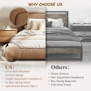 Современная регулируемая кровать-платформа размера Queen с обивкой из ткани, местом для хранения, металлическим каркасом из МДФ и прочной дубовой основой - Product Image 6