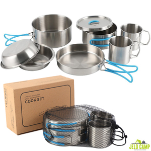 Ensemble de cuisine de camping en acier inoxydable 304 pour 2 personnes, portable, randonnée en plein air, survie, ensemble de 8 casseroles - Product Image 1