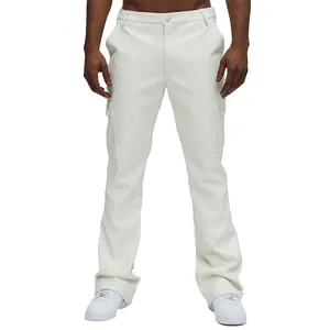 Gingtto Custom Solid Color Streetwear Leather Cargo Pants Flare Stacked Baggy Men Leather Pants