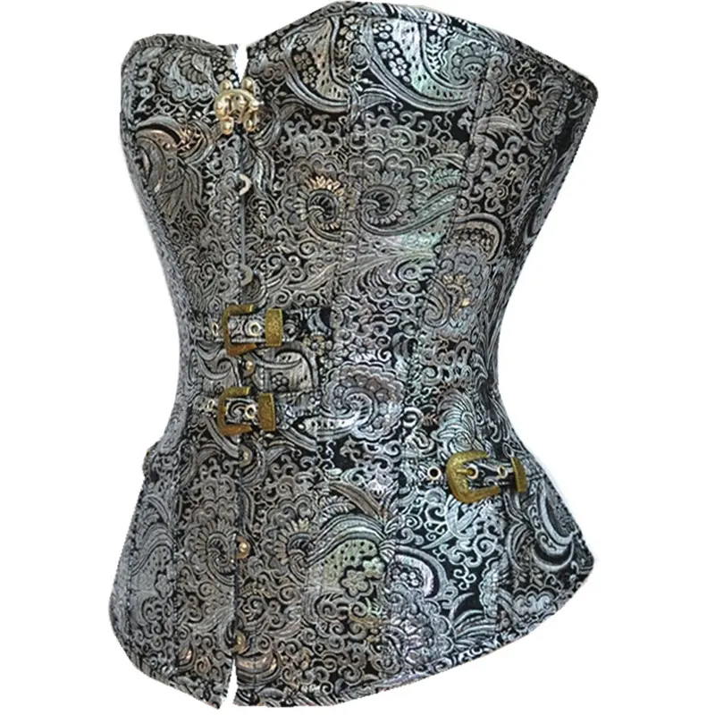 14 hueso de acero salud ropa de entrenamiento Tribunal gótico corsé oscuro impreso de acero botón cintura cuerpo de la ropa
