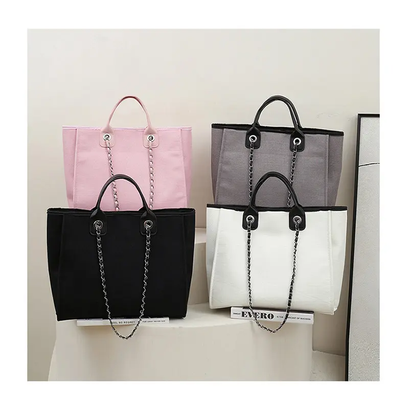 Leisure Canvas Big Ladies Handbags Simple Fashion Chain Shoulder Bags for Women European Large Capacity Tote Bucket Bags Bolsas