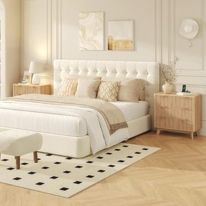 Mesa <span class=keywords><strong>de</strong></span> <span class=keywords><strong>Noche</strong></span> Moderna con Paneles Acanalados Anchos y Almacenamiento, Diseño <span class=keywords><strong>de</strong></span> Perfil Curvo, Acabado <span class=keywords><strong>en</strong></span> Madera Natural para Dormitorio - Product Image 4