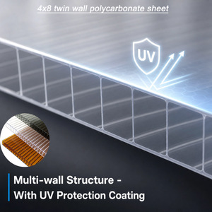 Lámina de Policarbonato Celular 4x8, <span class=keywords><strong>Cristal</strong></span> de 4mm y 6mm, Alta Durabilidad y Transmisión, Lámina de Policarbonato de Doble Pared para Invernadero - Product Image 1