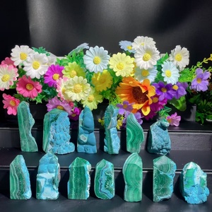 Torre de Piedras Preciosas Naturales en Bruto de Fábrica: <span class=keywords><strong>Crisocola</strong></span> con Punta de Malaquita, Espécimen de Varita de Cristal para Decoración Feng Shui - Product Image 1