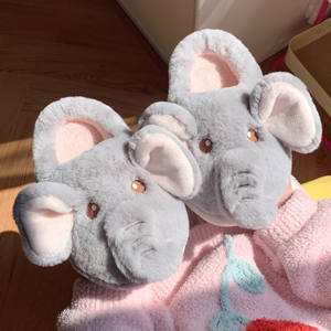 XIXTIAO niños elefante dibujos animados suave invierno borroso esponjoso interior animal felpa zapatillas casa moda piel zapatilla para niñas Mujer - Product Image 2