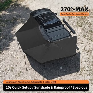 Tente <span class=keywords><strong>de</strong></span> <span class=keywords><strong>toit</strong></span> JIYA pour camping-car avec auvent latéral escamotable, ouverture latérale, imperméable, éclairage LED, <span class=keywords><strong>toile</strong></span> en forme d'éventail à 270 degrés - Product Image 2