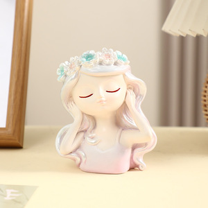 Maceta con Forma de Rostro de Resina, Linda Maceta con Cabeza de Chica Pintada <span class=keywords><strong>a</strong></span> <span class=keywords><strong>Mano</strong></span> con Orificio de Drenaje, Ideal para Plantas de Interior y Decoración de Escritorio - Product Image 4