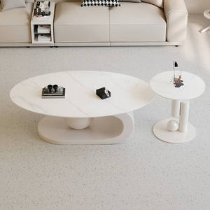 Set di Tavolini da Caffè a Foglia di Produzione Cinese, Tavolino Ovale Bianco <span class=keywords><strong>e</strong></span> <span class=keywords><strong>Oro</strong></span> per Soggiorno - Product Image 3