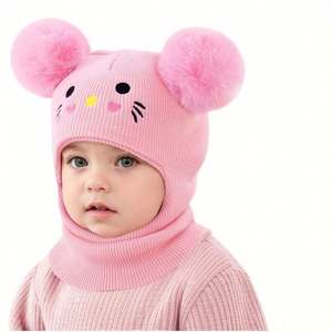 Gorro de Punto con Bordado de Gato de Dibujos Animados para Niños, Gorro Cálido para Bebés, Niños y Niñas, para Otoño e Invierno, Gorro de Moda - Product Image 1