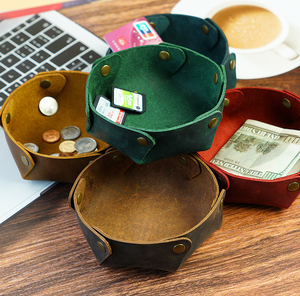 Plateau à dés rond pliable en cuir véritable de haute qualité, accessoire de jeu de table durable, organiseur de bijoux classique pour cadeaux - Product Image 1