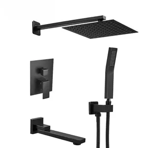 Matte Black Exposed Shower Set Soft Rain Spray Bathroom Recessed Wall Concealed Hotels-Soft Touch Concealed Hotel Rain Set