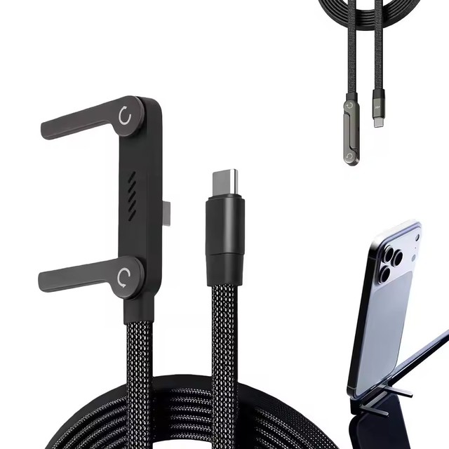 240W 2in1 Type-C Braided Data Cable + Foldable Phone Holder USB Cables Zinc Alloy Braided Cord Charging Cable for iphone huawei
