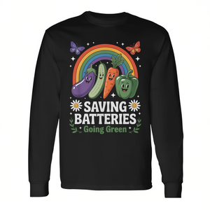 Saving Batteries Going Green Camiseta vegetariana vegana de manga larga - Product Image 2