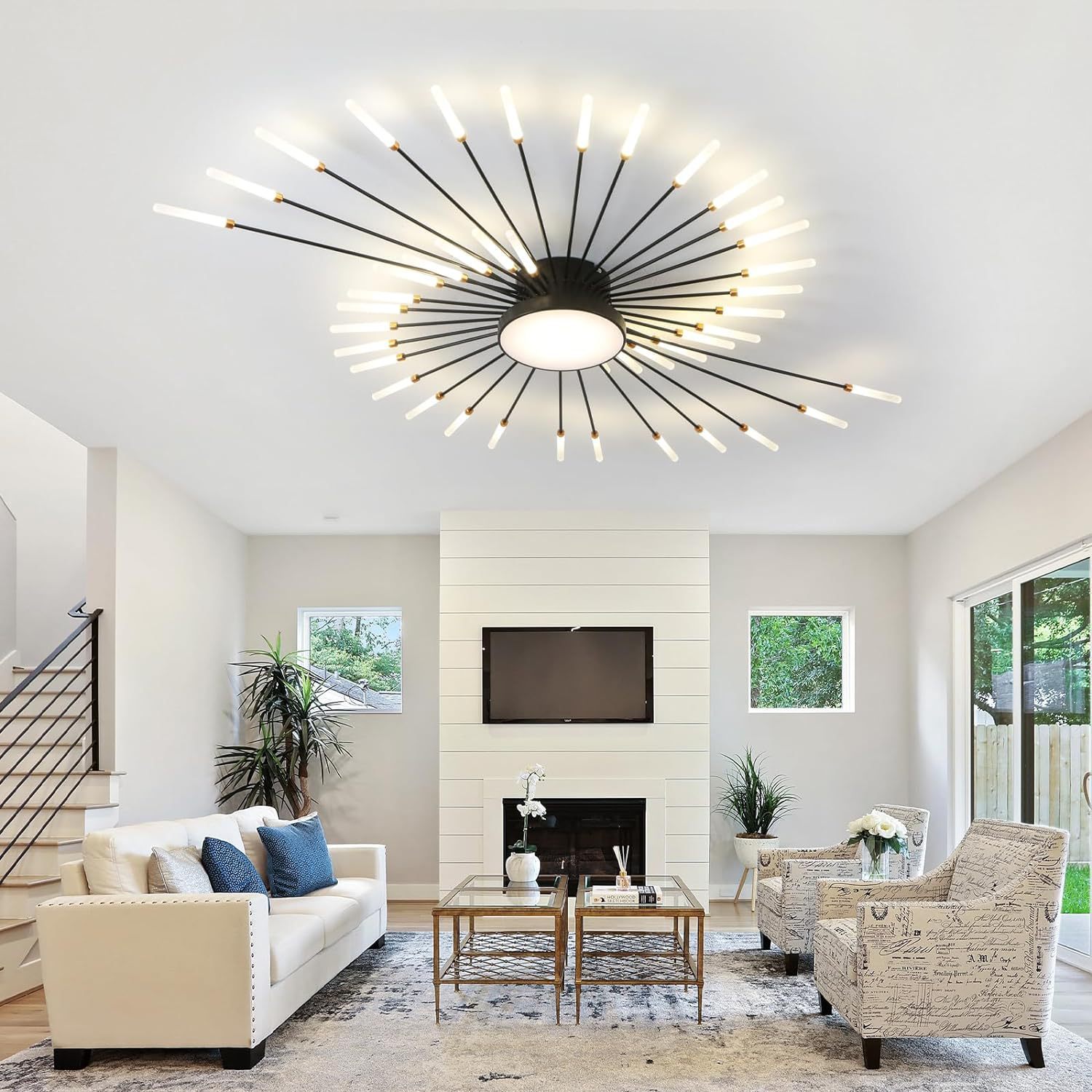 Modern Ceiling Lamp for Home Bedroom and Living Room. Indoor Lighting. Acrylic Fireworks Light-emitting Diode Ceiling Lamp.
