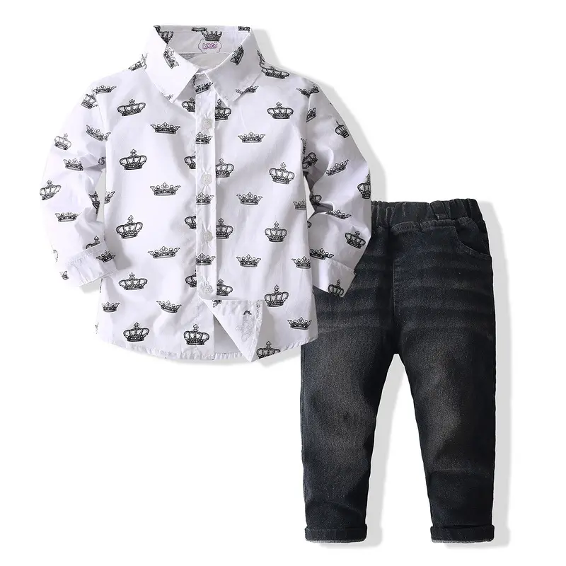 European Style Kids Casual Outfit Autumn Designs Children Clothing Boys T-shirt Coat +Jeans 2 pcs Sets