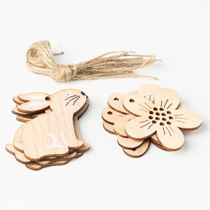 Easter Wooden Bunny And Flower Ornaments Natural Wood Color Nordic Style Home Decoration Indoor Use - Product Image 2