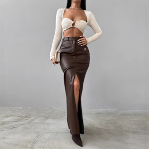 Personnalisation de la marque pour femmes en <span class=keywords><strong>cuir</strong></span> Design fendu couleur unie <span class=keywords><strong>taille</strong></span> <span class=keywords><strong>haute</strong></span> Simple en <span class=keywords><strong>cuir</strong></span> Slim-fit Sexy <span class=keywords><strong>jupe</strong></span> - Product Image 1