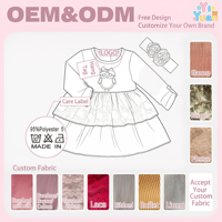 Robe à volants à manches longues avec applique hibou pour filles, avec bandeau floral assorti, robe patchwork à pois floraux pour enfants, collection automne