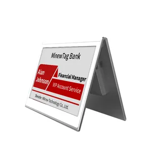 Minew V 모양 7.5 인치 디지털 태그 사무실 스티커 ESL Eink 전자 선반 라벨 투명 전자 잉크 디스플레이 스마트 이름 카드