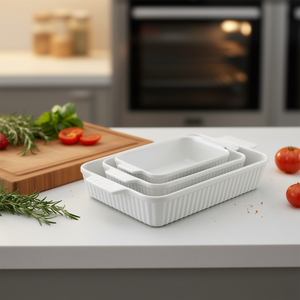 Ensemble de plats à four rectangulaires en céramique blanche, 3 pièces, profonds, résistants au four, pour la cuisson - Product Image 2