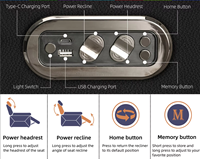 Fauteuils inclinables électriques modernes en cuir véritable pour home cinéma, ensemble de 4 places avec double moteur, plateau de rangement USB-C et mousse à mémoire de forme