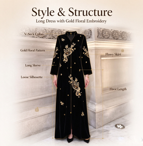 Abaya Elegante e Chic da Donna, Ricamata a Mano in Poliestere, Lunghezza alla Caviglia, Maniche Lunghe, Anti-Pilling, Traspirante, per Tutte le Stagioni, Ideale per Matrimoni - Product Image 2