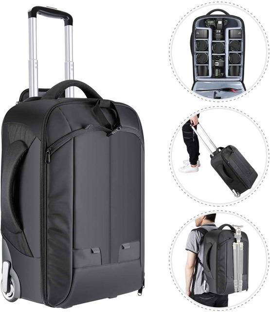 Custom Waterproof Travel Large Capacity Camera Video Roller Bag Digital Gear DSLR Camera Bag with Wheels Trolley Camera Backpack