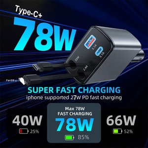 Pd 78w 고속 충전 4 in 1 개폐식 USB 자동차 충전기 유형 C 어댑터 휴대 전화 USB 케이블이있는 자동차 충전기 - Product Image 3