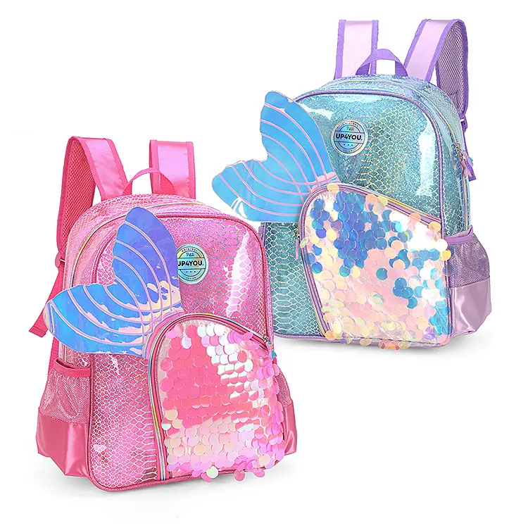 Çin satıcı toptan moda yüksek kaliteli 3d güzellik kanat tasarım Sequins kız çocuk çocuk sırt çantası okul çantaları
