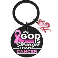 Porte-clés en forme de croix avec ruban rose, « Mon Dieu est plus grand que le cancer », en acier inoxydable, ornement religieux, cadeau de sensibilisation au cancer du sein
