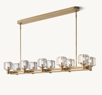Luminaire Décoratif Moderne Or Rectangulaire Vintage Industriel Suspension pour Îlot de Cuisine Finition Laiton Lustre en Cristal