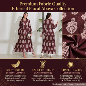 ชุดเดรสพิมพ์ลายมุสลิมสำหรับผู้หญิง ความยาวเต็มตัว เอวผูกเชือก สไตล์เรียบร้อย ขายส่ง - Product Image 2