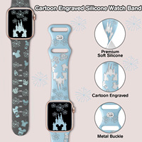 Tali Jam Silikon Ganda Ukiran Laser Kastil Mickey untuk Tali Jam Apple untuk Apple Watch Seri 11 10 9 8 7 6 5 4 3 SE Ultra 2