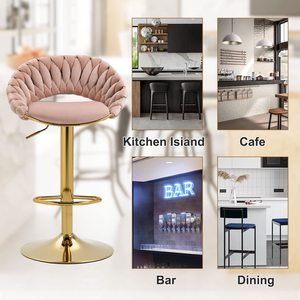 Night <strong>Club</strong> Barrel Rose Gold Accent Custom Logo High Pp Luxury Swivel Adjustable French Woven Leather <strong>Pink</strong> Velvet Bar Stool