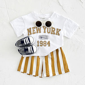 Yaz rahat bebek için giyim setleri yenidoğan yürüyor bebek pamuk mektup baskılı tişört nefes şort takım 2 adet yenidoğan bebek - Product Image 6