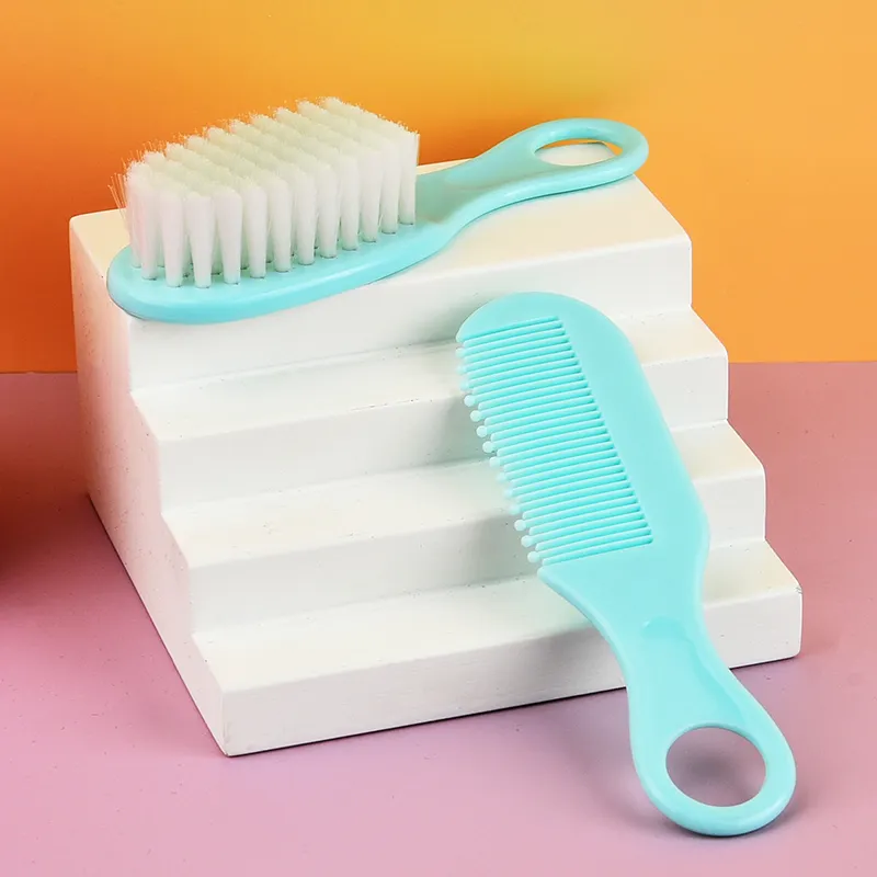 2 buah Set sisir dan sikat ABS plastik set pijat kulit kepala bayi baru lahir sisir pembersih kulit kepala paket kotak PVC