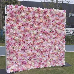 定制活动毕业8英尺卷起花装饰人造粉色玫瑰花墙背景架婚礼活动