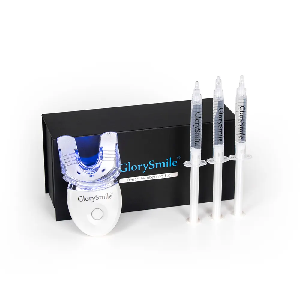 Kustom Logo rumah 3*3ml Gel Syringe rumah 5 LED lampu pemutih gigi Kit Label putih