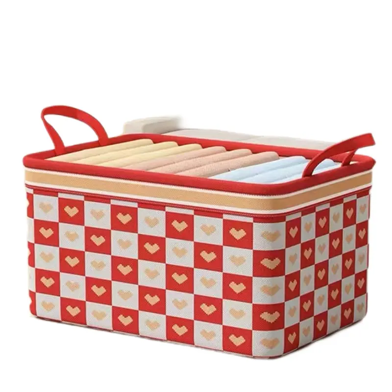 Large capacity Can store quilts clothing Checkered love pattern storage basket Clothing classification storage box