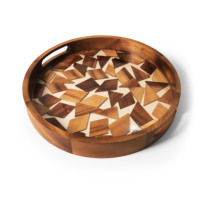 Plateau de service rond en bois d'acacia et résine, durable, écologique, de qualité alimentaire, non toxique, pour la décoration de la table de cuisine à la maison - Vente chaude