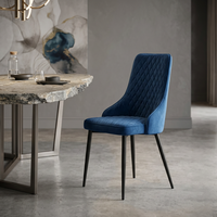 Chaise de salle à manger ergonomique moderne en velours capitonné avec dossier, pieds en fer noir et assise décorative pour la maison, le bureau, l'appartement, le bar à domicile