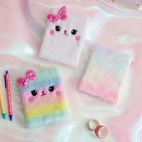 Notizbuch mit Cartoon-Katze & Mädchen-Motiv, Mini, Niedliches Tier-Design, Weicher Plüsch, Fadenbindung, Geburtstagsgeschenk für Kinder