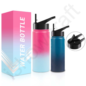 Stainless Steel <b>Flask</b> Wide Mouth <b>Straw</b> Lid Reusable Water Bottle Vacuum Insulated Dishwasher Safe BPA-Free 32 oz Black - Product Image 1