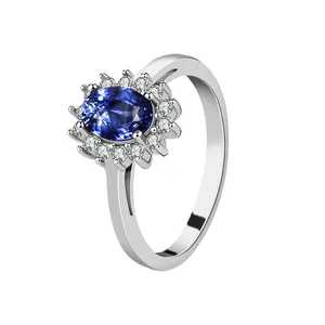 Bague de luxe en argent Sterling 925 et saphir bleu, anneau, personnalisé, vente en gros, pour femmes