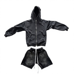 Custom Black Men Tracksuit Zip Up Hoodie and <b>Wide</b> <b>Leg</b> <b>Shorts</b> Streetwear Jogger Set Casual Sportswear - Product Image 4